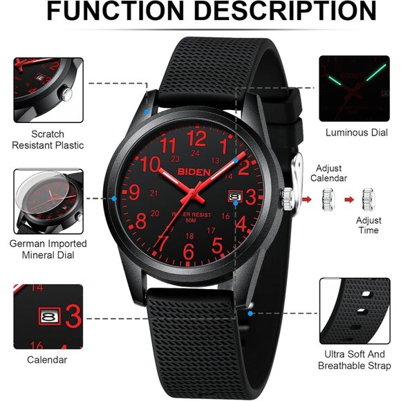 ⚡Black Red11 Watches for Men Women Military Time Glowing Easy to Read Dial - Picture 7 of 9